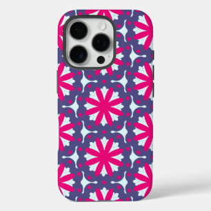 Coque iPhone 16 Pro Illustration de formes florales violettes et roses