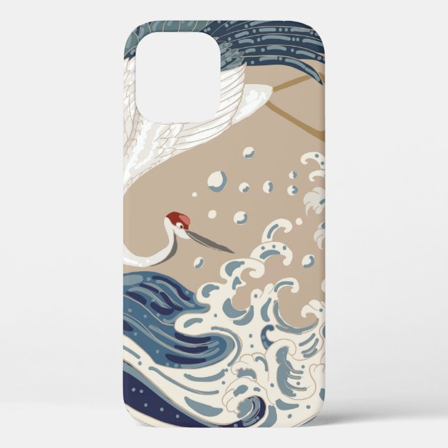 Coques Case-Mate iPhone Illustration de grue et vague japonaise. Tradition (Verso)