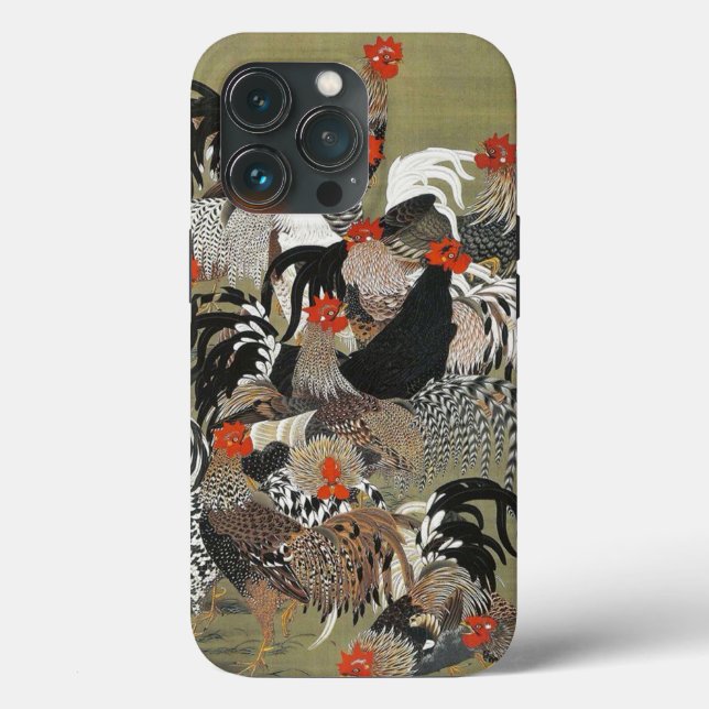 Coques Case-Mate iPhone Illustration de Hen Roosters par Ito Jakuchu (Verso)