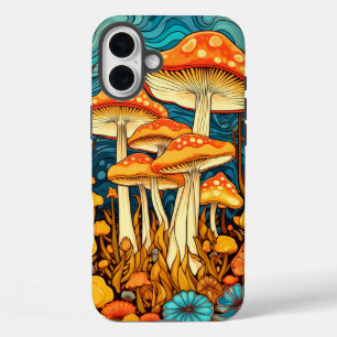 Coque Pour iPhone 16 Plus Illustration de la forêt de champignons Art Rétro