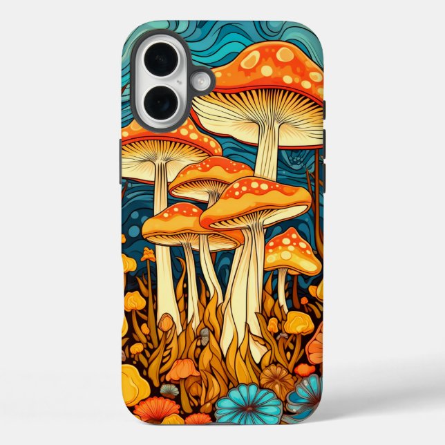 Coques Case-Mate iPhone Illustration de la forêt de champignons Art Rétro (Verso)