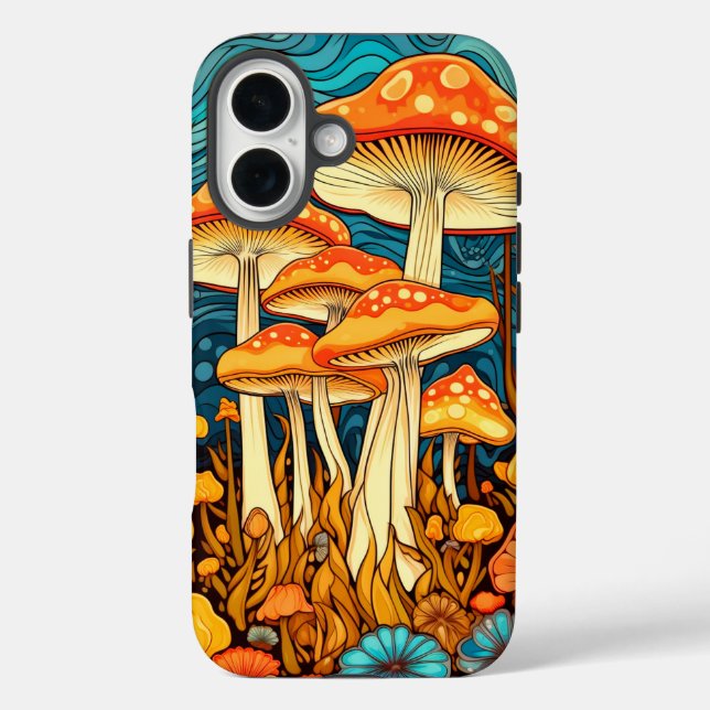 Coques Case-Mate iPhone Illustration de la forêt de champignons Art Rétro (Verso)
