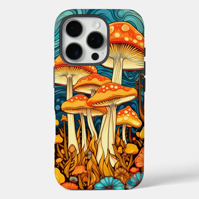 Coques Case-Mate iPhone Illustration de la forêt de champignons Art Rétro (Verso)