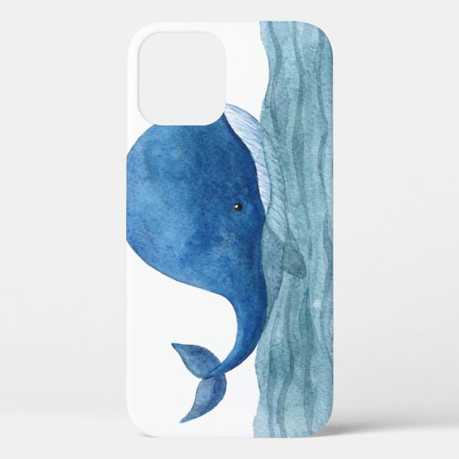 Coques Case-Mate iPhone Illustration de l'aquarelle de la baleine bleue mi (Verso)