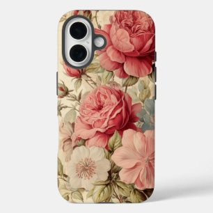Coque Pour iPhone 16 Illustration de l'aquarelle rose et rouge vintage