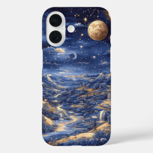 Coque Pour iPhone 16 Illustration d'Imaginaire mythique de minuit bleu 