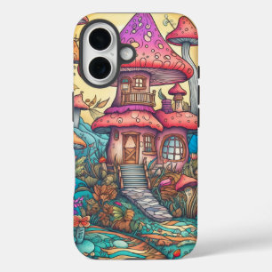 Coque Pour iPhone 16 Illustration d'une cabane de champignons créative