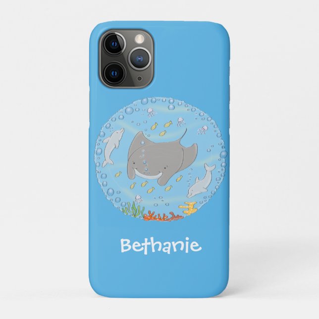 Coques Case-Mate iPhone Illustration d'une mignonne raie manta et de bulle (Dos)