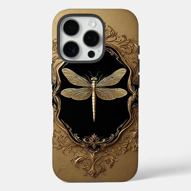 Coques Case-Mate iPhone Illustration élégante de libellule d'or (Verso)