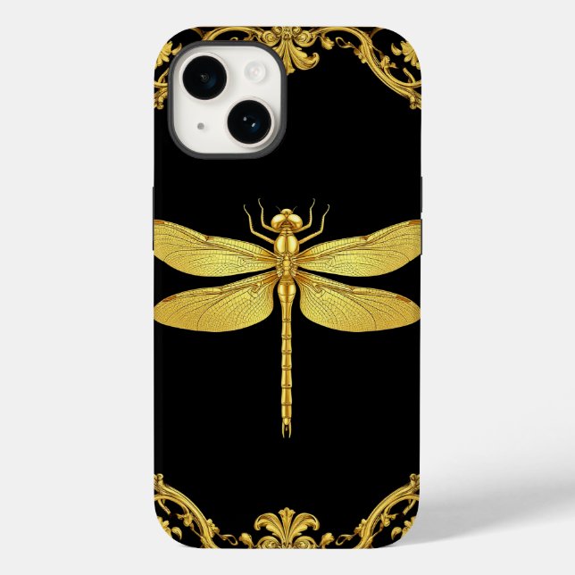 Coques Case-Mate iPhone Illustration élégante de libellule en or (Verso)