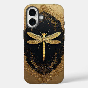 Coque Pour iPhone 16 Illustration élégante de libellule en or