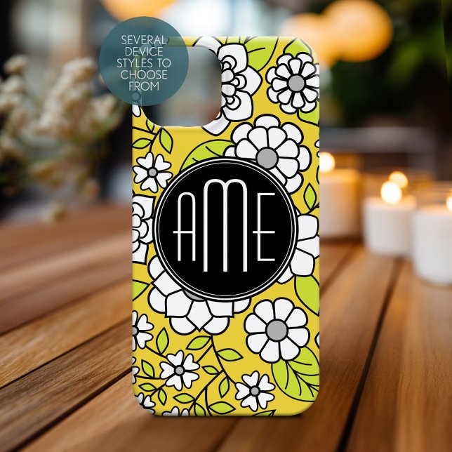 Coques Case-Mate iPhone Illustration florale Daisy tendance - gris et jaun (Personalized Phone Case with Monogram)