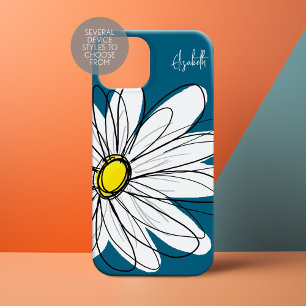 Coques iPhone 16 Illustration florale de marguerite tendance bleu e