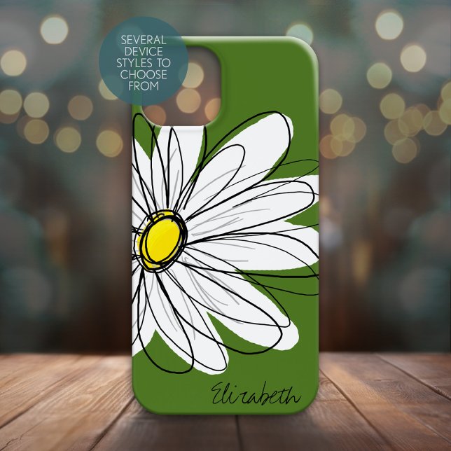 Coques Case-Mate iPhone Illustration florale de marguerite tendance - vert (Personalized Phone Case - Whimsical Daisy with Custom Name)