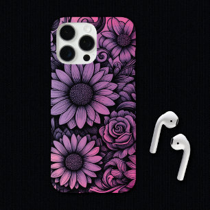 Coque iPhone 16 Pro Max Illustration florale Vibrant violet rose pâle