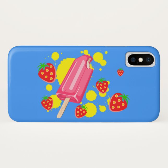 Coques Case-Mate iPhone Illustration Fun Pink Popsicle and Strawberries (Dos (Horizontal))