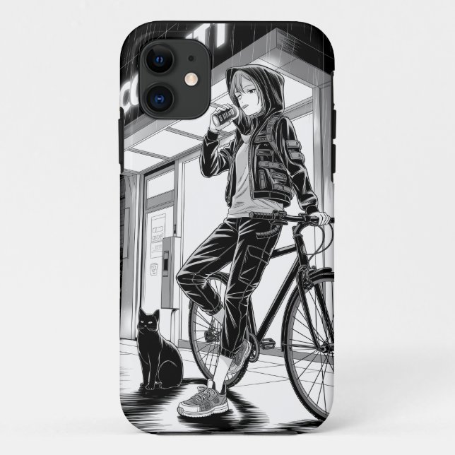 Coques Case-Mate iPhone Illustration Manga Monochrome - Fille Cyberpunk (Dos)