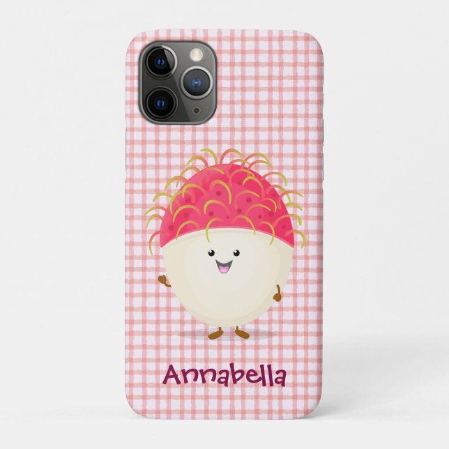 Coques Case-Mate iPhone Illustration mignon du ramboutan rose (Dos)