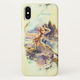 Coque iPhone X Illustration vintage personnalisée de sirène