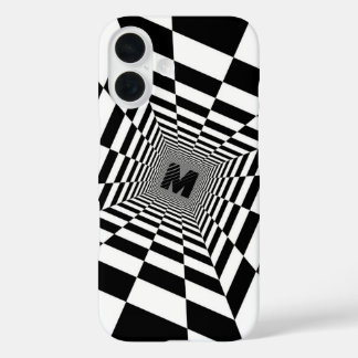Coque Pour iPhone 16 Illustration visuelle noire et blanche, monogramme