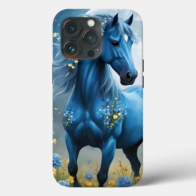 Coques Case-Mate iPhone Imaginaire Bleu Magique Cheval Lune Fleurs, (Verso)