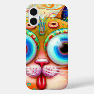 Coque Pour iPhone 16 Plus Imaginaire coloré Chat qui sort sa langue