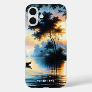 Coque Pour iPhone 16 Plus Imaginaire Cute Boat Sunset Lake