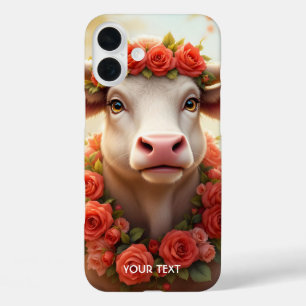 Coque Pour iPhone 16 Plus Imaginaire Cute Jovely Cow Roses