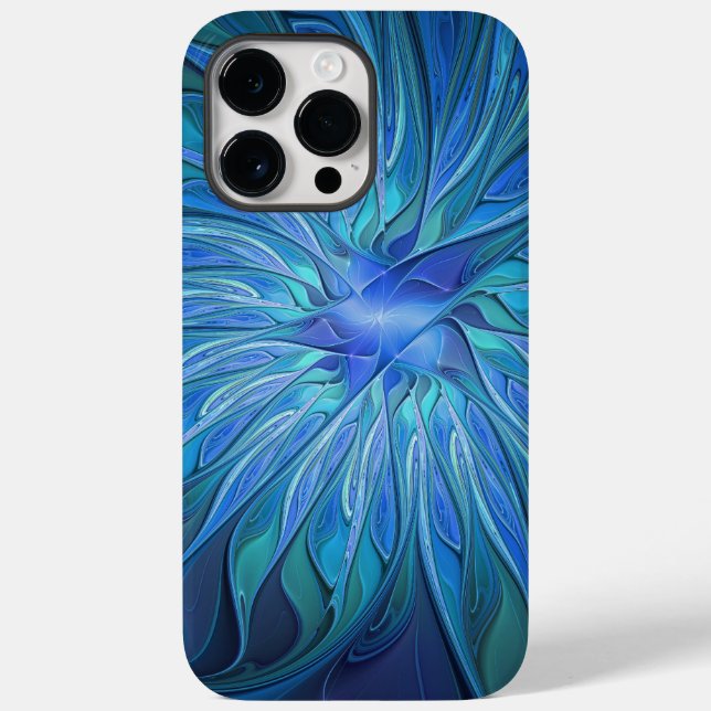 Coques Case-Mate iPhone Imaginaire Fleur Bleue Motif, Art Fractal Abstrait (Verso)