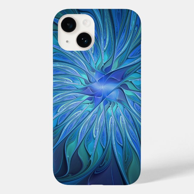 Coques Case-Mate iPhone Imaginaire Fleur Bleue Motif, Art Fractal Abstrait (Verso)