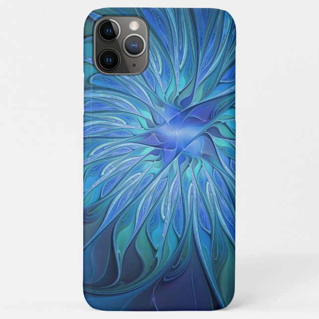 Coques Case-Mate iPhone Imaginaire Fleur Bleue Motif, Art Fractal Abstrait (Dos)