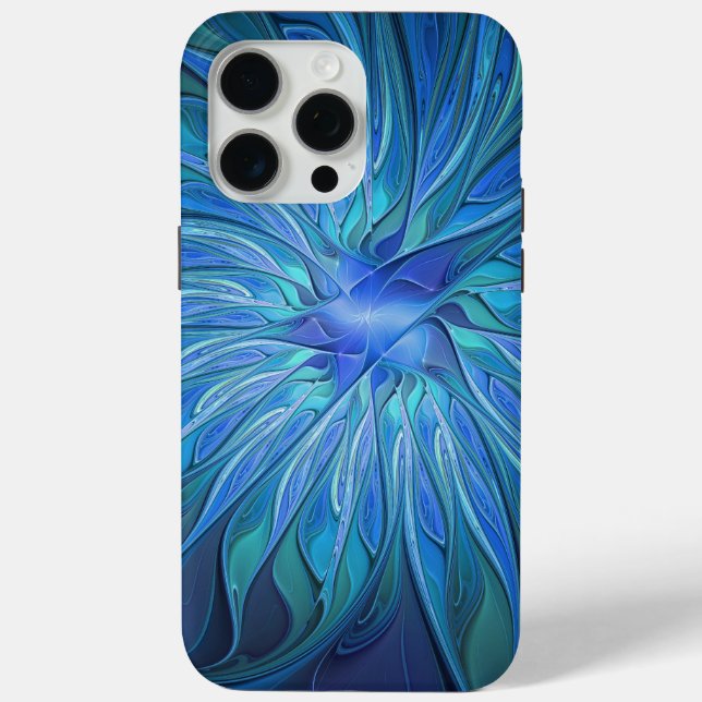 Coques Case-Mate iPhone Imaginaire Fleur Bleue Motif, Art Fractal Abstrait (Verso)