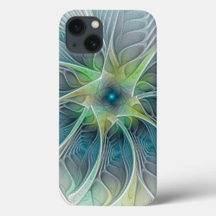 Coque Case-Mate iPhone Imaginaire fleuri Moderne Bleu Vert Fractal Fleur