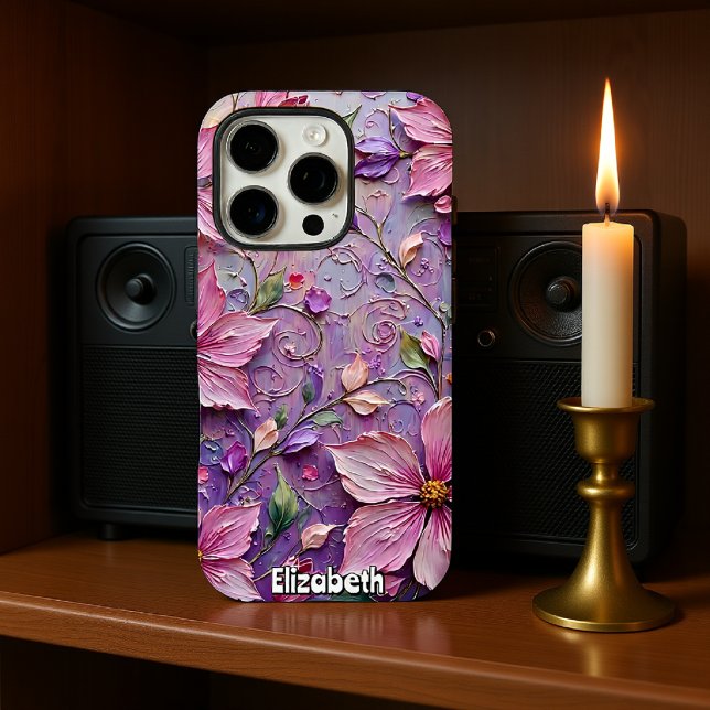 Coques Case-Mate iPhone Imaginaire floral rose et pourpre doux (Créateur téléchargé)