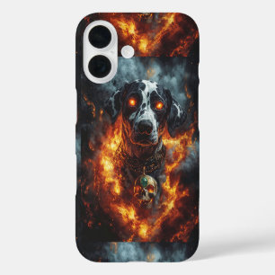 Coque Pour iPhone 16 Imaginaire foncé chien feu avec bijoux mystique