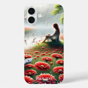 Coque Pour iPhone 16 Plus Imaginaire mignonne fille Fleurs rouges