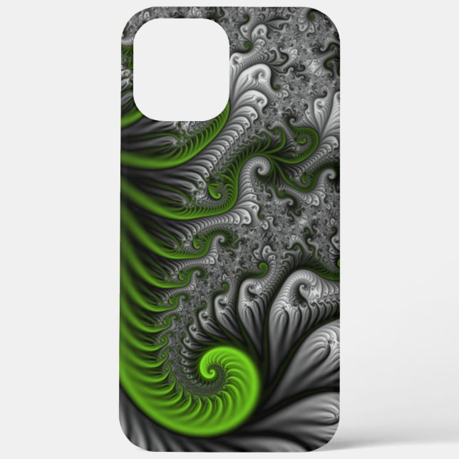 Coques Case-Mate iPhone Imaginaire Monde Vert Et Gris Art Fractal Abstrait (Verso)