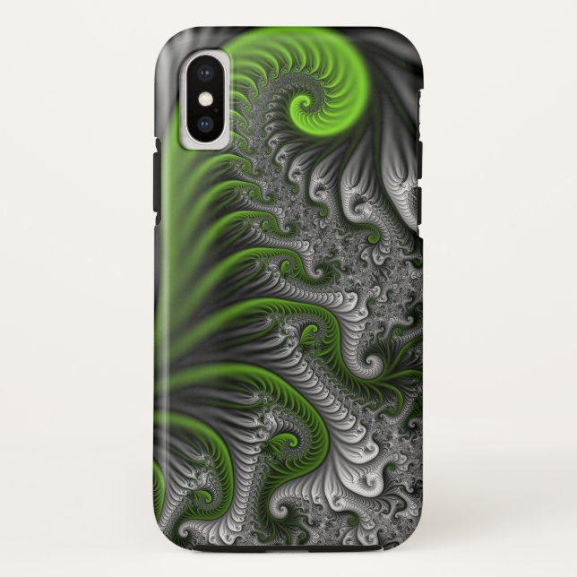 Coques Case-Mate iPhone Imaginaire Monde Vert Et Gris Art Fractal Abstrait (Dos)