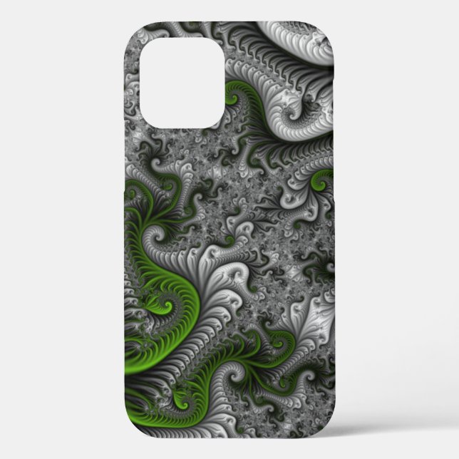 Coques Case-Mate iPhone Imaginaire Monde Vert Et Gris Art Fractal Abstrait (Verso)