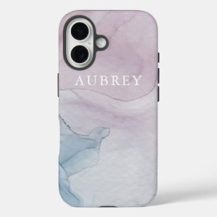 Coque Pour iPhone 16 Impression Abstraite violet délicate avec nom