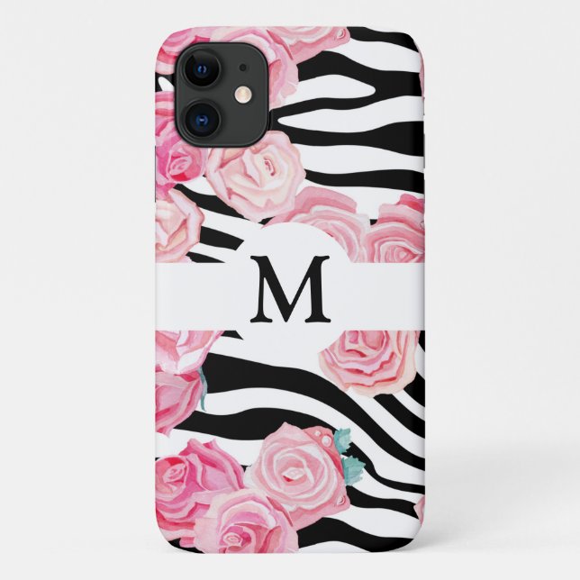 Coques Case-Mate iPhone Impression animale en noir et blanc de fleurs pers (Dos)