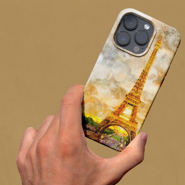 Coques Case-Mate iPhone Impression artistique aquarelle du coucher de sole (Paris Eiffel Tower Watercolor Sunset Art Print. iPhone Case)