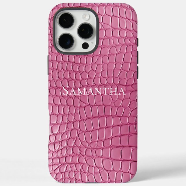 Coques Case-Mate iPhone Impression d'animal en faux alligator rose (Verso)
