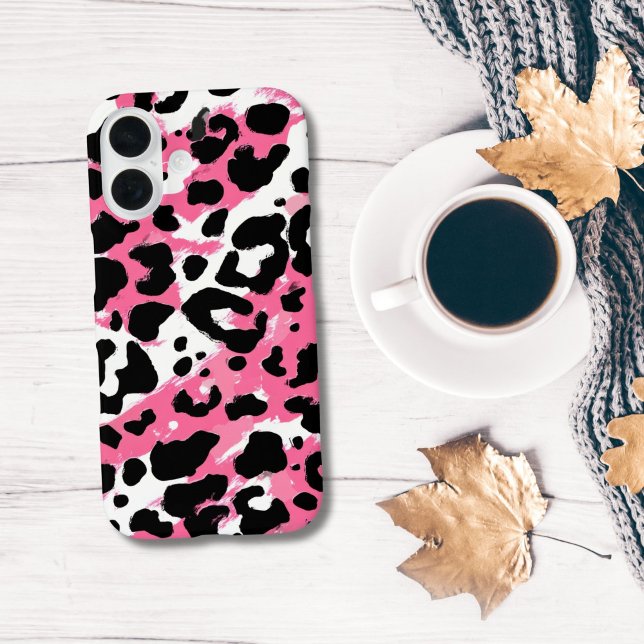Coques Case-Mate iPhone Impression d'animal léopard guépard rose gras noir (Bold Pink Black Leopard Cheetah Animal Print iPhone case for iPhone 16 15 14 13 12 11)