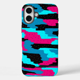 Coque Pour iPhone 16 Plus Impression d'art Abstrait rose, noir et bleu