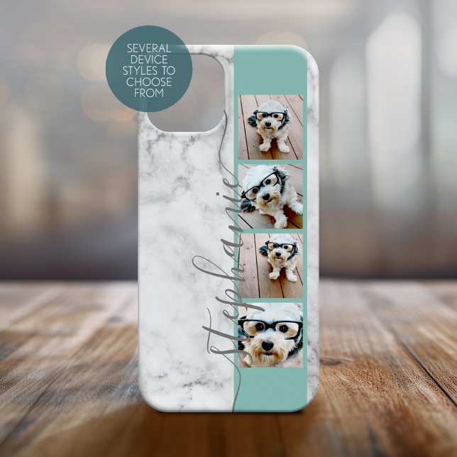 Coques Case-Mate iPhone Impression de faux marbre - 4 Photos écriture manu (Personalized Phone Case with Custom Text and Trendy Design)