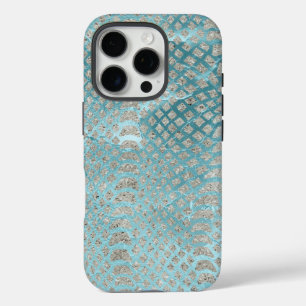 Coque iPhone 16 Pro Impression de serpent d'argent Aqua
