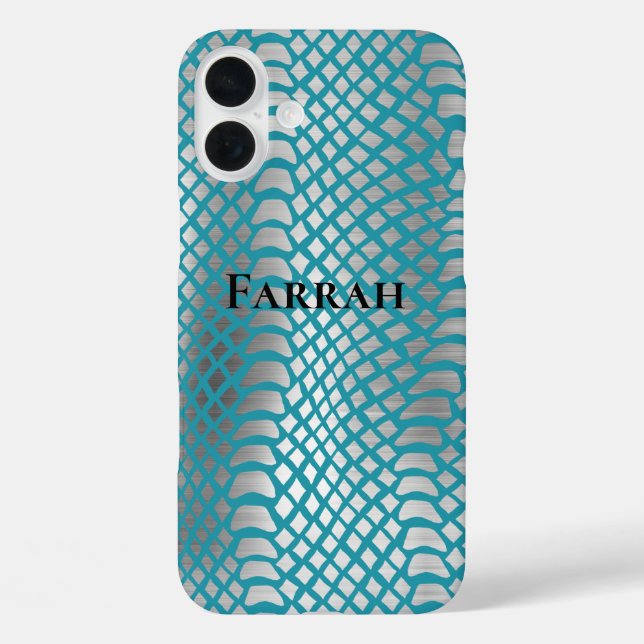 Coques Case-Mate iPhone Impression de serpent d'argent bleu turquoise (Verso)