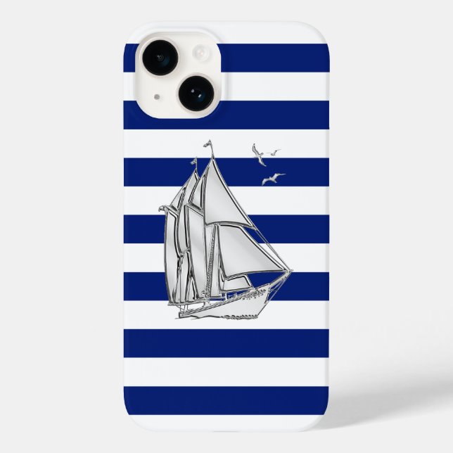Coques Case-Mate iPhone Impression de voile Chrome sur rayures marine (Verso)