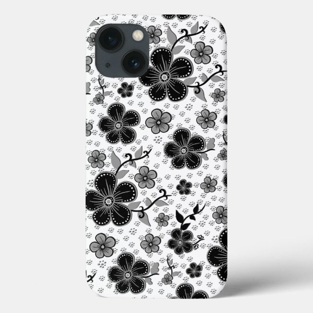 Coques Case-Mate iPhone Impression florale noire et blanche (Verso)